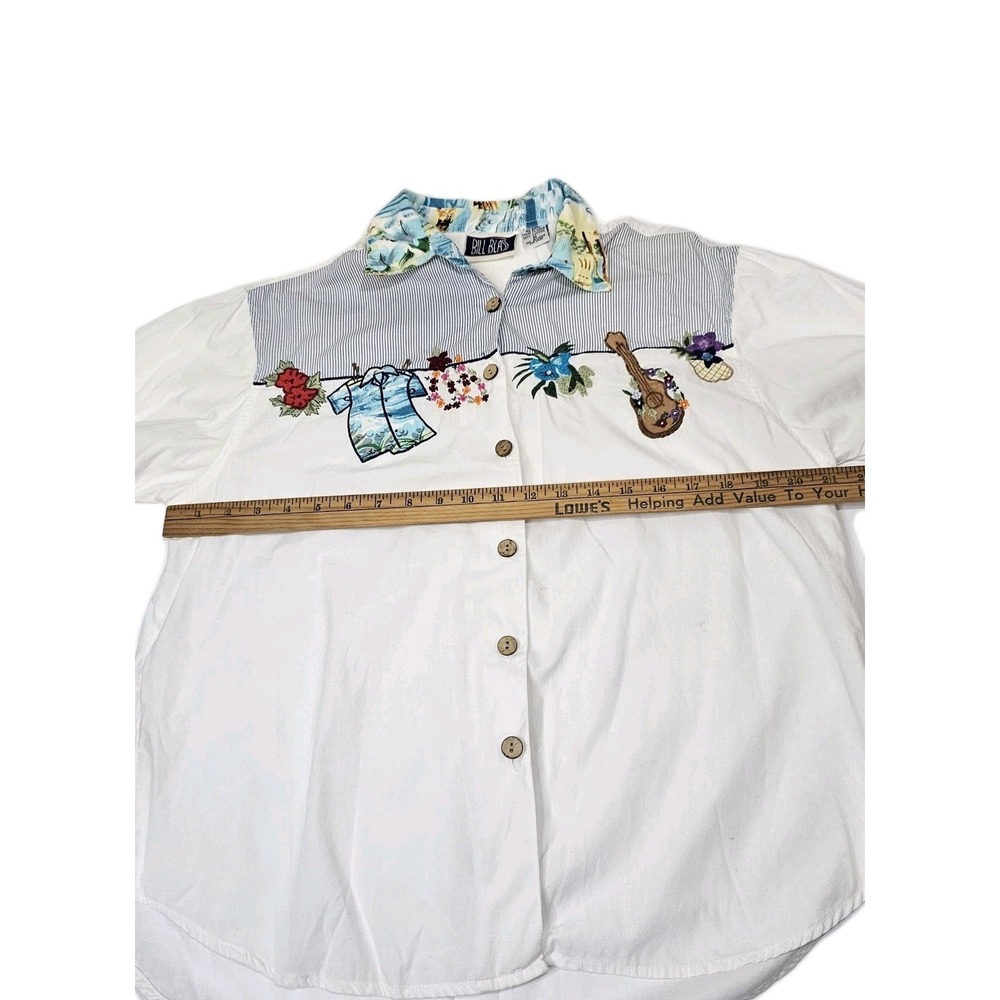Vintage Bill Blass Shirt Women's Sz M Embroidered Button Up  White Art To Wear - Picture 5 of 14